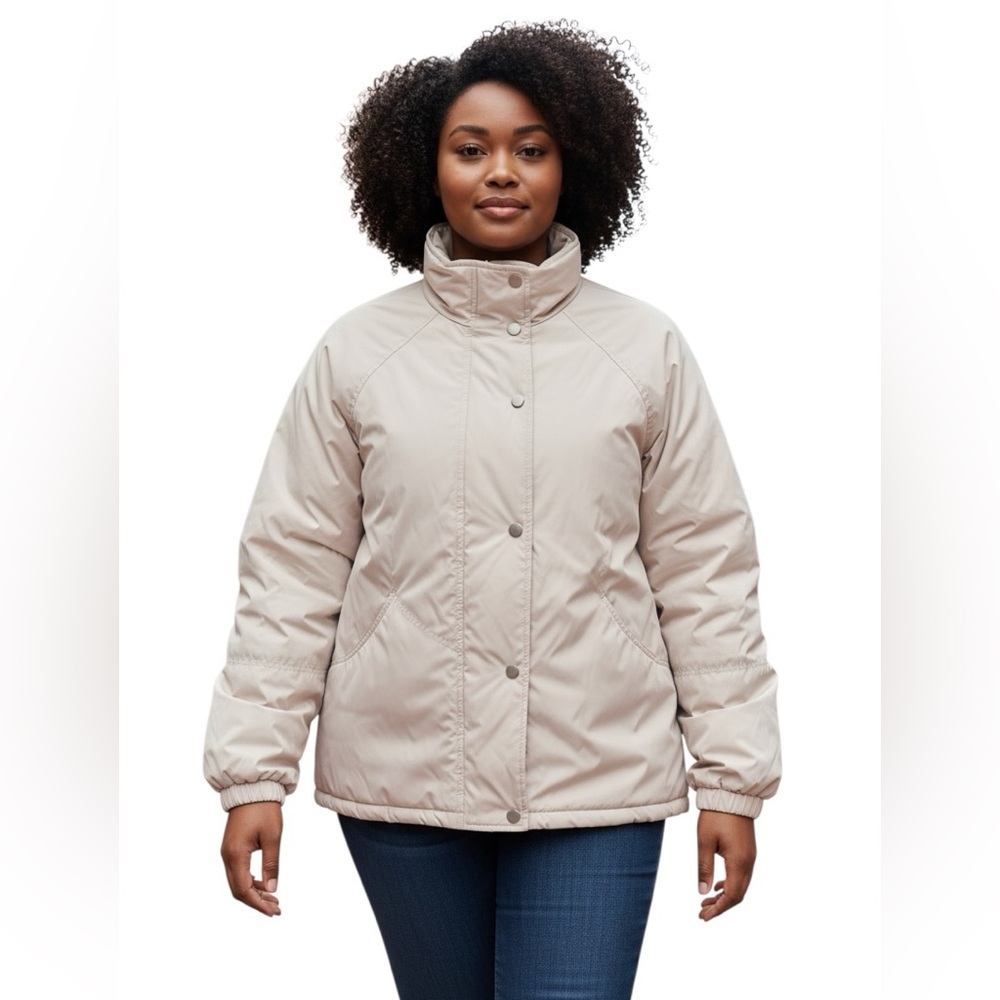 VINTAGE 90's Cream Puffer Jacket Unisex Oversized Retro Winter Coat Size L